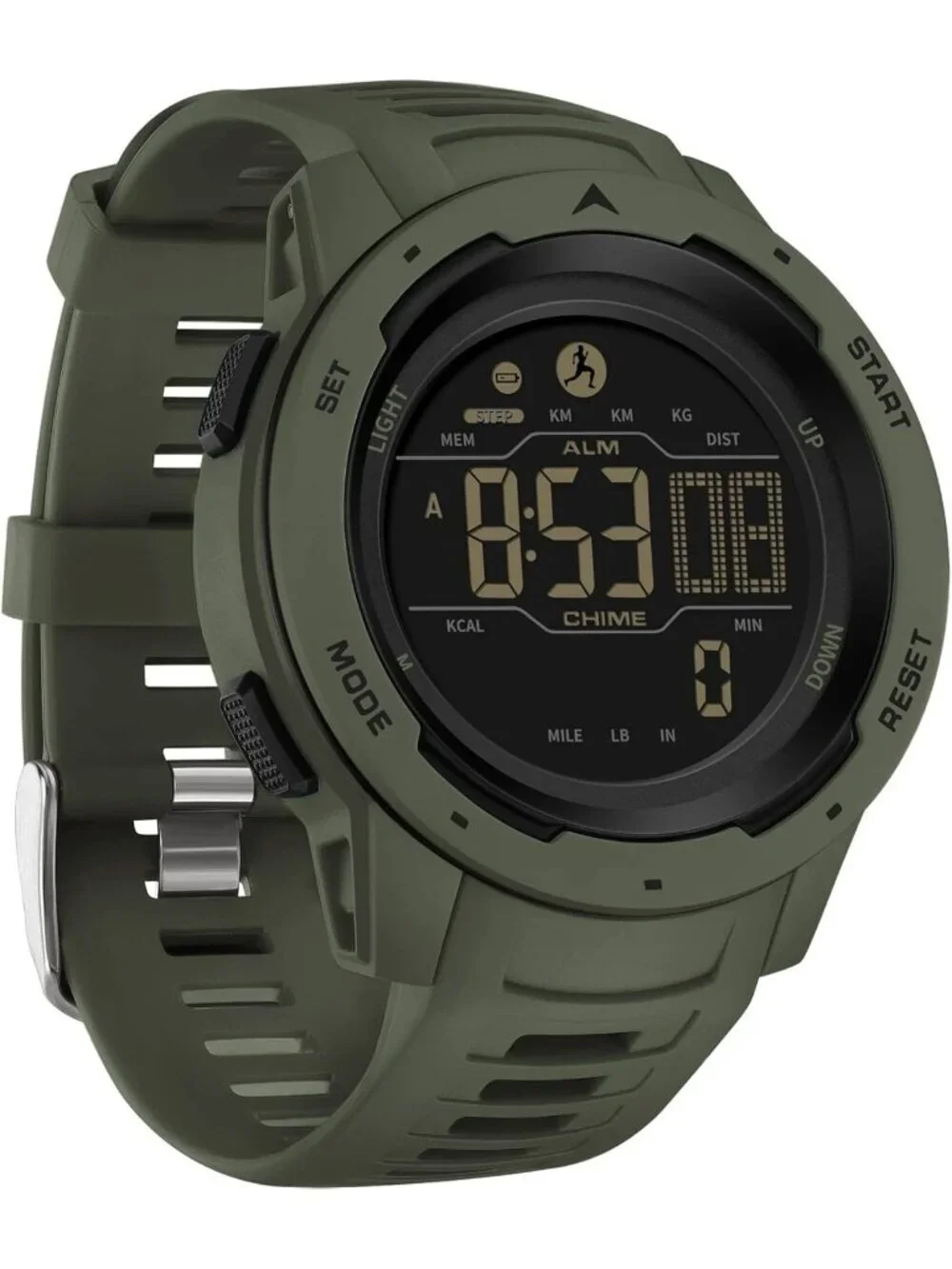 Men's Green Analog Quartz Sport Waterproof Pedometer Alarm LED Digital Watch